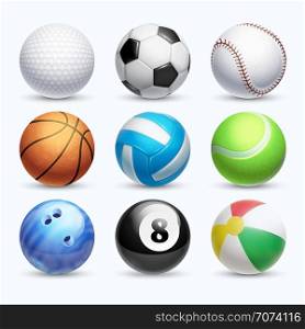 Realistic sports balls vector set. Color ball and basketball for game illustration. Realistic sports balls vector set