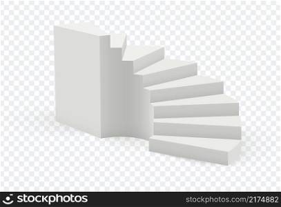 Realistic staircase. Isolated white stair, 3d ladder on transparent background. Architectural abstract empty stand vector. Illustration staircase and stairway, step construction 3d, up to success. Realistic staircase. Isolated white stair, 3d ladder on transparent background. Architectural abstract empty stand vector object