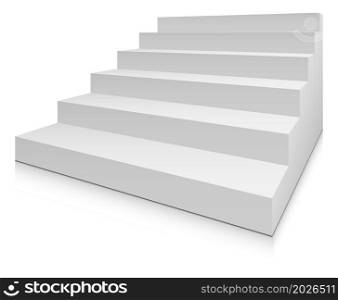 Realistic stairs mockup. Blank white steps staircase isolated on white background. Realistic stairs mockup. Blank white steps staircase