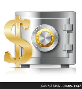 Realistic steel safe icon security concept with code lock and dollar sign vector illustration