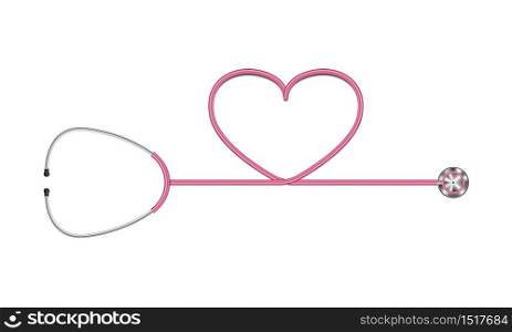 Realistic stethoscope and heart isolated on white background, vector illustration