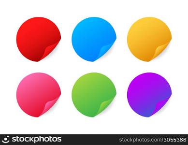 Realistic stickers. Round multicolored stickers with folded edges. Vector stock illustration. Realistic stickers. Round multicolored stickers with folded edges. Vector stock illustration.