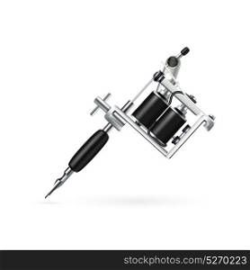 Realistic Tattoo Machine. Realistic single tattoo machine with black and metal elements on white background 3d design isolated vector illustration