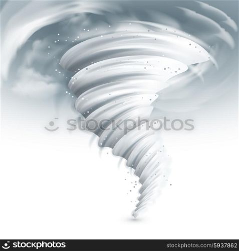 Realistic tornado swirl with dark clouds in sky vector illustration. Tornado Sky Illustration