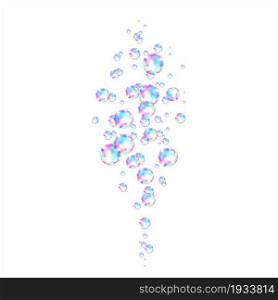 Realistic transparent colorful soap bubbles with rainbow reflection isolated on white background. Vector texture.