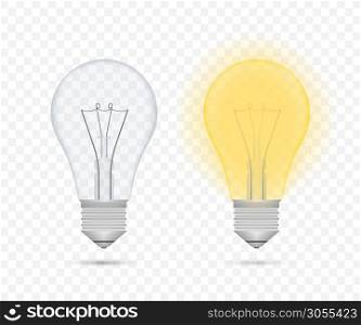 Realistic transparent light bulb. lamp, incandescent bulb. Vector stock illustration. Realistic transparent light bulb. lamp, incandescent bulb. Vector stock illustration.