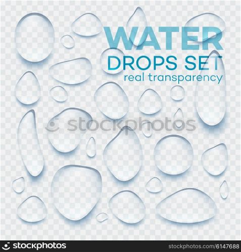 Realistic transparent water drops set . Vector illustration. Realistic transparent water drops set . Vector illustration EPS10