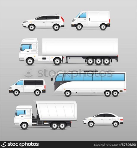 Realistic transport icons set with car van bus truck isolated vector illustration. Realistic Transport Icons Set