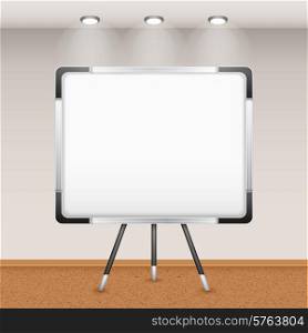 Realistic tripod flip chart magnet board in office interior vector illustration. Flip Chart In Interior