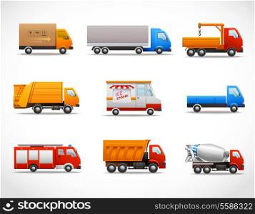 Realistic truck lorry transport van auto set isolated vector illustration