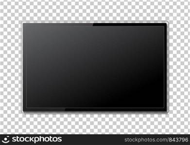 Realistic TV screen. Modern stylish lcd panel, led type. Large computer monitor display mockup. Blank television template