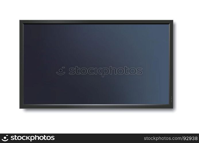 Realistic TV screen. Modern stylish lcd panel, led type. Large computer monitor display mockup