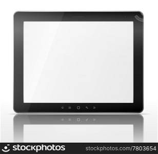 Realistic vector black tablet pad computer with reflection and shadow. EPS10