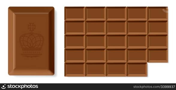 Realistic vector chocolate bar isolated on white background. Easy to rebuild row and column in bar