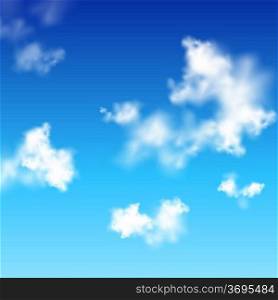 Realistic vector clear blue sky with white clouds. EPS10