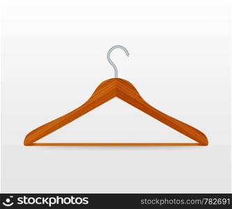 Realistic vector clothes coat wooden hanger close up isolated on white background. Vector illustration.. Realistic vector clothes coat wooden hanger close up isolated on white background. Vector stock illustration.