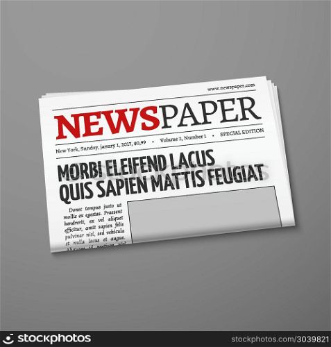 Realistic vector daily newspaper front page. Realistic vector daily newspaper front page. Weekly tabloid with information illustration