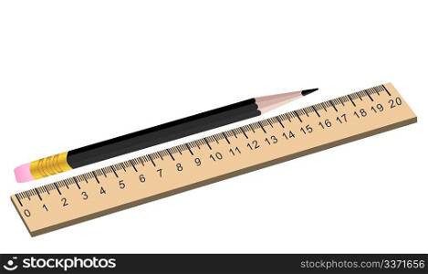Realistic vector illustration of pencil and ruler are isolated on white background