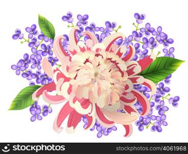 Realistic vector illustration of spring bouquet of pink aster and phlox. Watercolor painting, springtime, blossom. Flower concept. For topics like plants, art, pattern