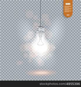 Realistic vector image of glowing light bulb isolated ontransparent background.