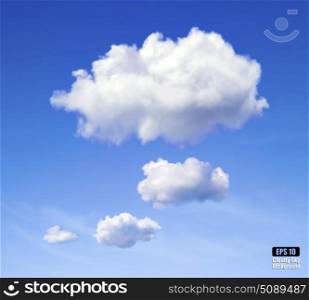 Realistic vector image of speech cloud on blue sky