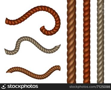Realistic vector nautical cables and seamless rope isolated on white background illustration. Realistic vector nautical cables and seamless rope