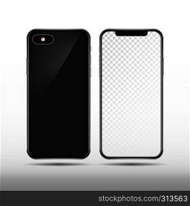 Realistic vector new smartphone isolated. Modern mobile phone template. Smartphone screen, illustration of mobile, gadget touchscreen. Realistic vector new smartphone isolated. Modern mobile phone template