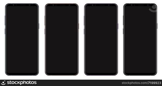 Realistic vector smartphone collection with blank screen isolated on white background