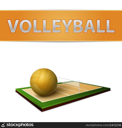 Realistic volleyball ball and field emblem isolated vector illustration