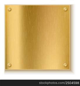 Realistic wall plate. Golden blank metal board isolated on white background. Realistic wall plate. Golden blank metal board