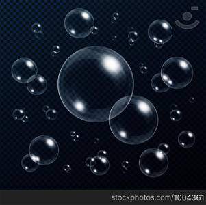 Realistic water bubbles collection isolated on transparent background. Vector illustration.. Realistic water bubbles collection isolated on transparent background.