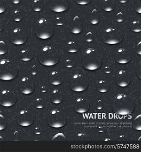 Realistic water drops on black textured background seamless pattern vector illustration