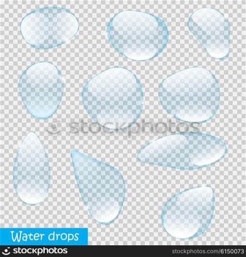 Realistic Water Drops Set On Transparent Background Vector Illustration EPS10. Realistic Water Drops Set On Transparent Background Vector Illus