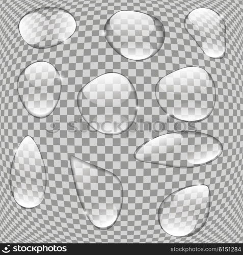 Realistic Water Drops Set On Transparent Background Vector Illustration EPS10. Realistic Water Drops Set On Transparent Background Vector Illus