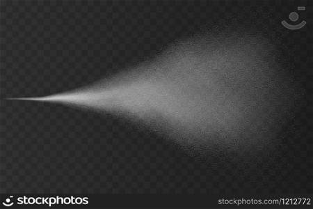 Realistic water spray effect isolated on transparent background. Atomizer, fog, cosmetic mist effect. Vector illustration.. Realistic water spray effect isolated on transparent background.