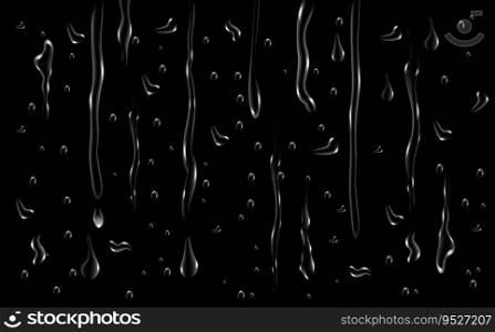 Realistic wet condensation texture.Fresh water splash effect on the surface.Rain transparent drops flow down the glass.Liquid spreading droplet shapes.. Rain transparent drops flow down the glass.Realistic wet condensation texture.Fresh water splash effect on the surface.Liquid spreading droplet shapes.