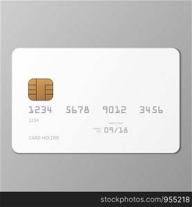 Realistic white credit card mockup template with shadow, vector illustration