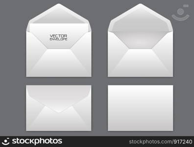 Realistic white envelope set on grey background vector illustration.