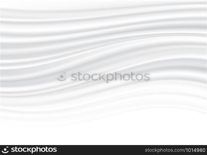 Realistic white fabric satin wave background texture vector illustration.