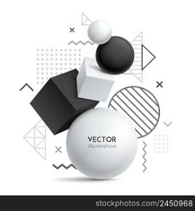 Realistic white geometric shapes form background with composition of abstract flat and cumbersome objects with text vector illustration. Abstract Solid Geometry Background