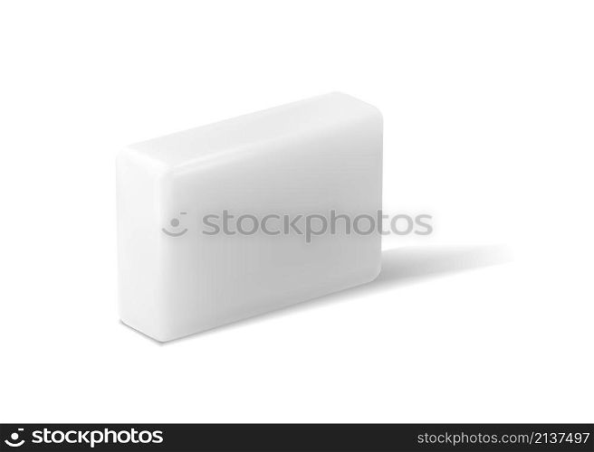 Realistic white piece of soap. Hygienic cleanser. 3D household cleaning product. Isolated rectangular soapy spa cleaner bar with shadow. Cosmetic hand washing toiletry. Vector beauty square detergent. Realistic white piece of soap. Hygienic cleanser. 3D household cleaning product. Isolated rectangular soapy spa cleaner with shadow. Cosmetic hand washing toiletry. Vector beauty detergent