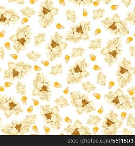 Realistic white popcorn with yellow corn seeds fast food seamless pattern vector illustration