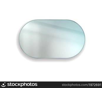 Realistic wide mirror for bathroom. Oval shaped reflective blurry surface. Wall glossy decoration template. Minimalistic interior toilet furnishing round isolated element. Vector furniture mockup. Realistic wide mirror for bathroom. Oval shaped reflective blurry surface. Wall glossy decoration. Minimalistic interior toilet furnishing isolated element. Vector furniture mockup