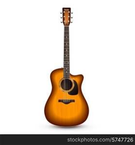 Realistic wooden acoustic guitar isolated on white background vector illustration