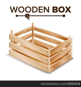 Realistic Wooden Box Vector. Box For Transportation And Storage Products. Empty Box For Fruits And Vegetables Keeping. Isolated Illustration. Wooden Box Vector. Empty Wooden Crate. Empty Fruit Box. Isolated On White Background Illustration