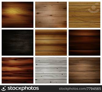 Realistic wooden texture set of nine isolated rectangular images with abstract patterns for wallpapers and tiles vector illustration. Wooden Texture Pattern Set