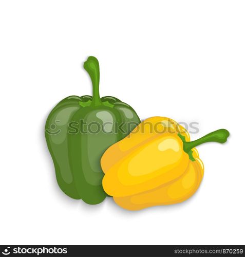 Realistic yellow and green bell peppers, vector illustration