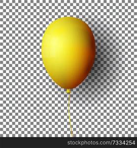 Realistic yellow balloon isolated on transparent background. Vector illustration.