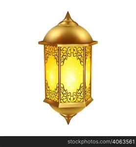 Realistic yellow ramadan lamp icon included on white background isolated and colored vector illustration. Realistic Ramadan Lamp Icon