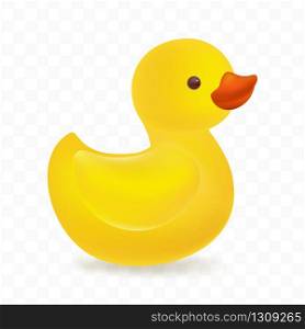 Realistic yellow rubber duck toy. Adorable duckling. High quality vector illustration for Your design.